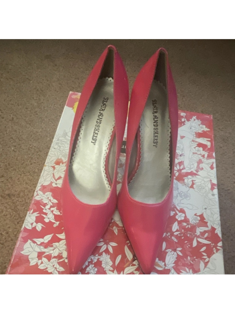 Satin & Shelby Bright Pink Pointed-Toe Patent Pumps